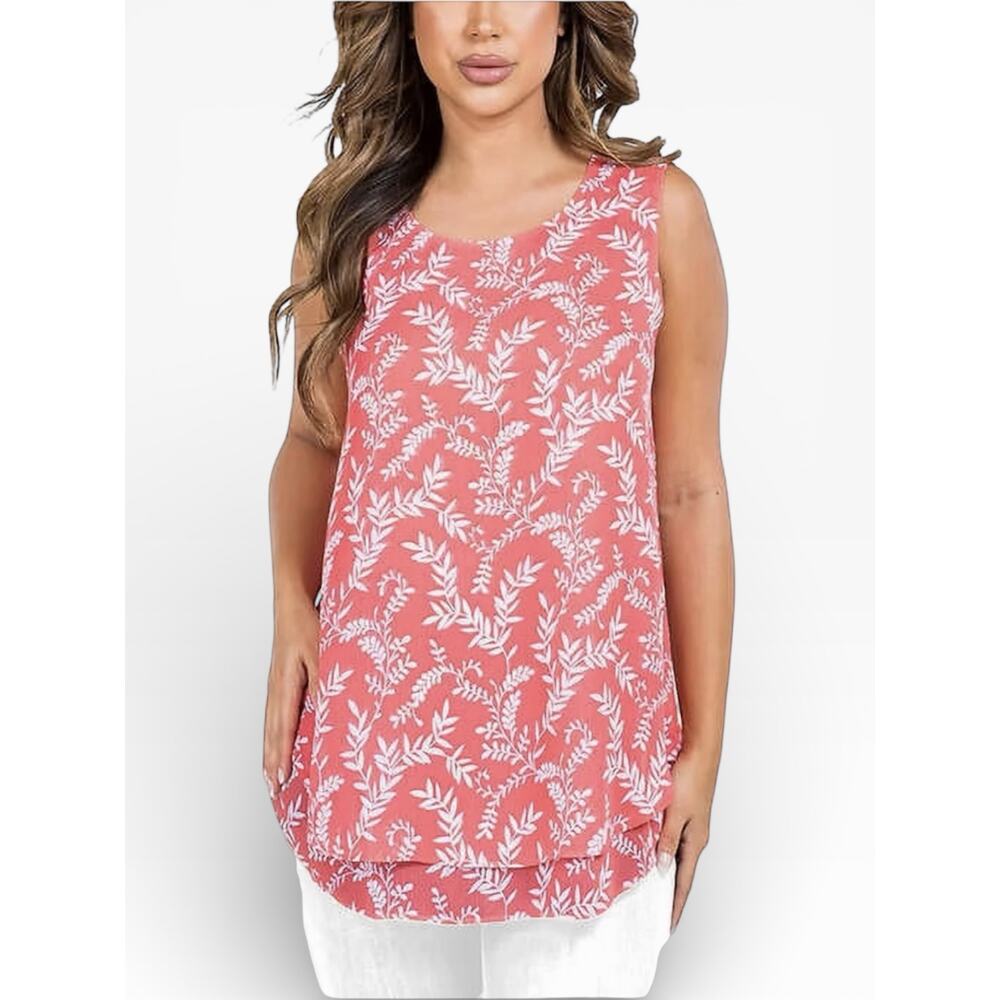 Cristina B Flowy Layered Tunic Tank Womens Large Pink Print NWT